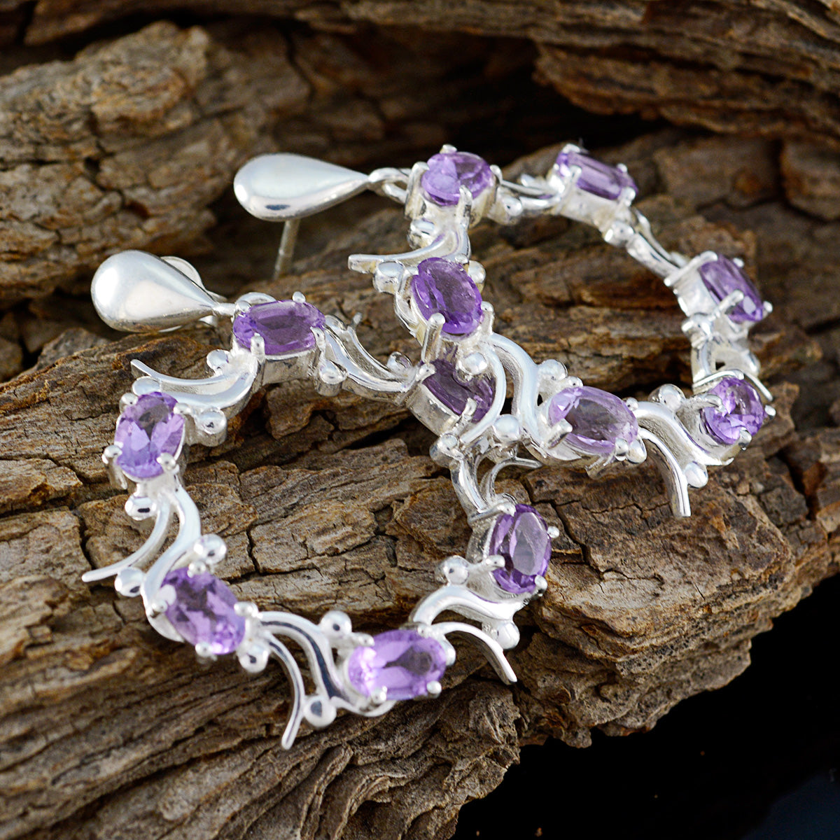 Riyo Genuine Gems oval Faceted Purple Amethyst Silver Earring anniversary day gift