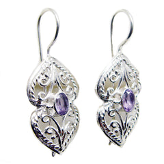 Riyo Genuine Gems oval Faceted Purple Amethyst Silver Earring black Friday gift