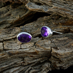 Riyo Genuine Gems oval Faceted Purple Amethyst Silver Earring gift for handmade