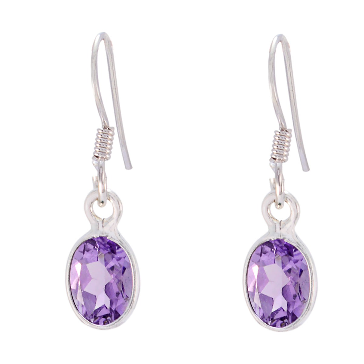 Riyo Genuine Gems oval Faceted Purple Amethyst Silver Earrings college student gift