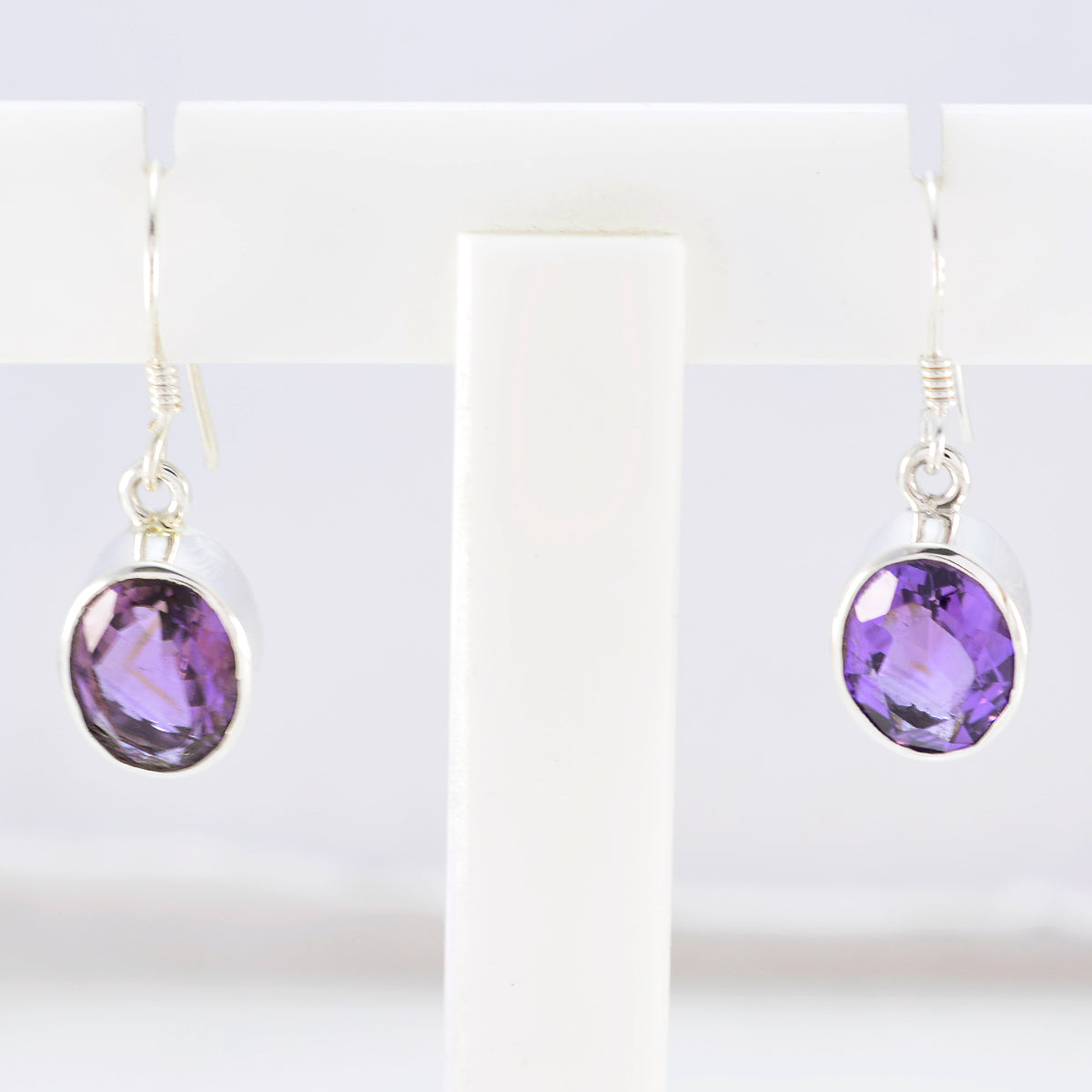 Riyo Genuine Gems oval Faceted Purple Amethyst Silver Earrings gift for wife