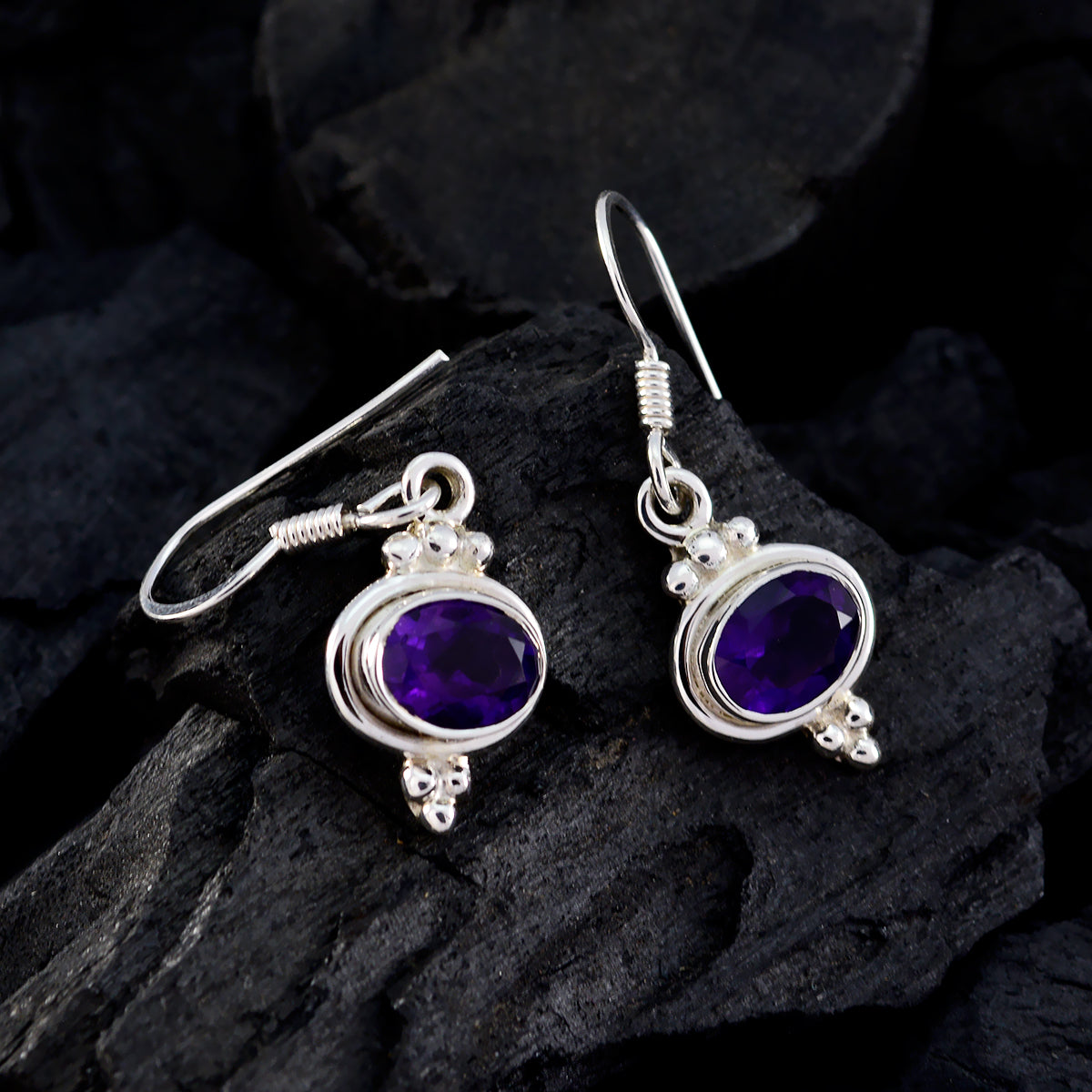 Riyo Genuine Gems oval Faceted Purple Amethyst Silver Earrings graduation gift