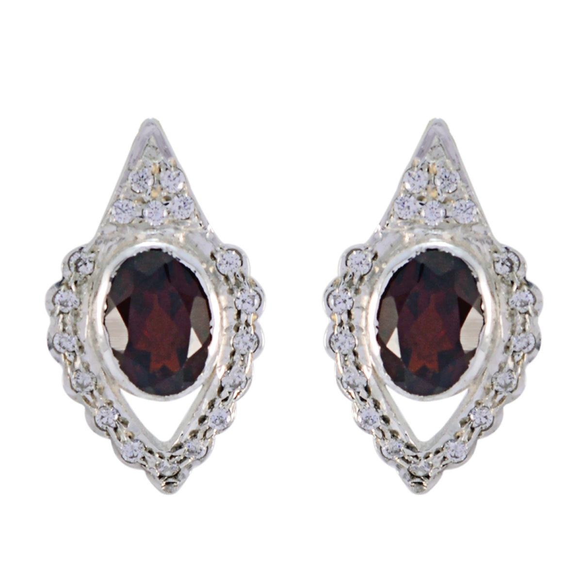 Riyo Genuine Gems oval Faceted Red Garnet Silver Earrings gift for wife