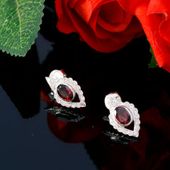 Riyo Genuine Gems oval Faceted Red Garnet Silver Earrings gift for wife