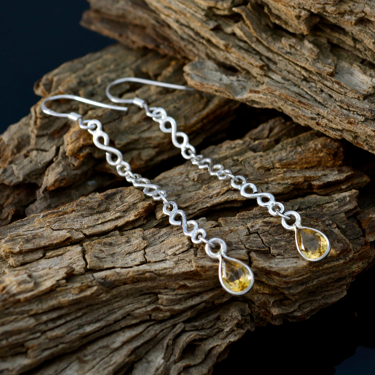 Riyo Genuine Gems oval Faceted Yellow Citrine Silver Earring daughter's day gift