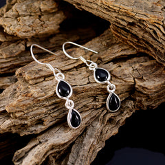 Riyo Genuine Gems pear Cabochon Black Onyx Silver Earring children day gift