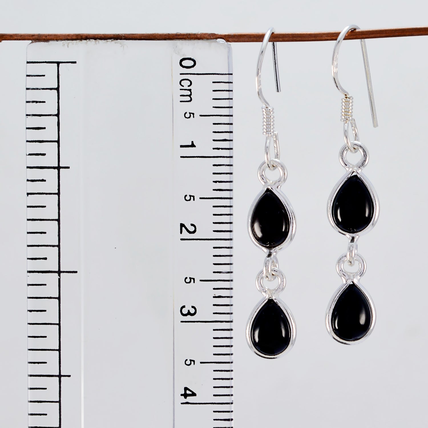 Riyo Genuine Gems pear Cabochon Black Onyx Silver Earring children day gift