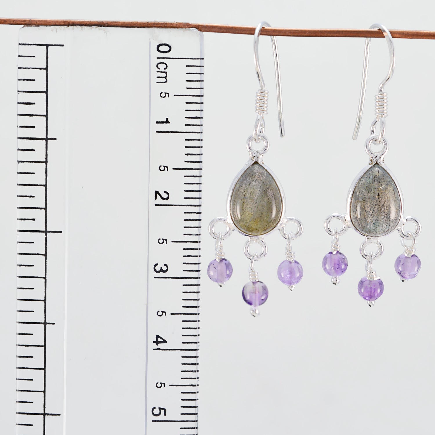 Riyo Genuine Gems pear Cabochon Multi Multi Stone Silver Earring gift for valentine's day