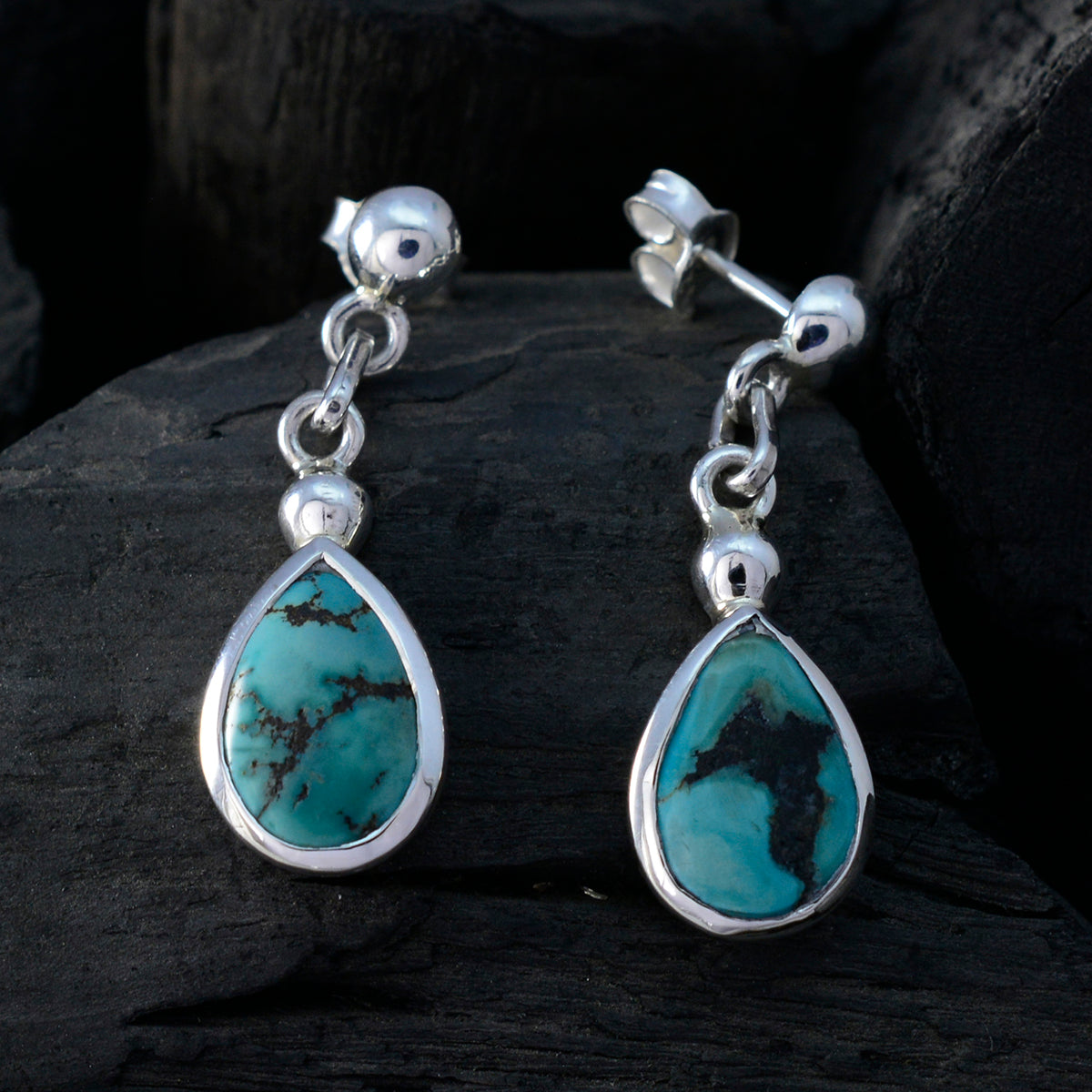 Riyo Genuine Gems pear Cabochon Multi Turquoise Silver Earrings sister gift