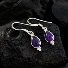 Riyo Genuine Gems pear Cabochon Purple Amethyst Silver Earring gift for anniversary day