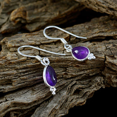 Riyo Genuine Gems pear Cabochon Purple Amethyst Silver Earring gift for anniversary day
