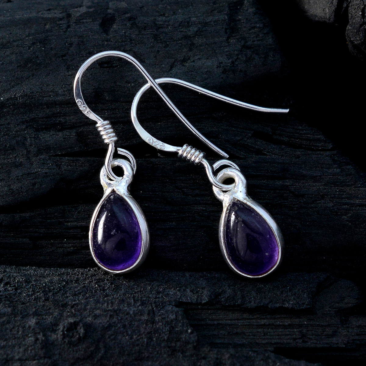 Riyo Genuine Gems pear Cabochon Purple Amethyst Silver Earring gift for college
