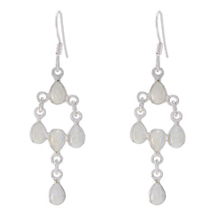 Riyo Genuine Gems pear Cabochon White Rainbow Moonstone Silver Earrings engagement gift