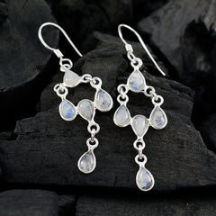 Riyo Genuine Gems pear Cabochon White Rainbow Moonstone Silver Earrings engagement gift