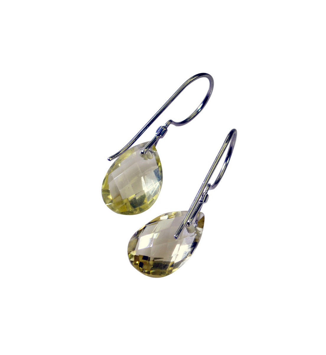 Riyo Genuine Gems pear Checker Yellow Lemon Quartz Silver Earrings gift for b' day