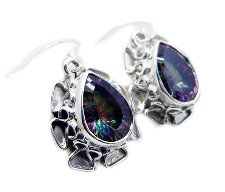 Riyo Genuine Gems pear Faceted Multi Mystic Quartz Silver Earring gift for christmas