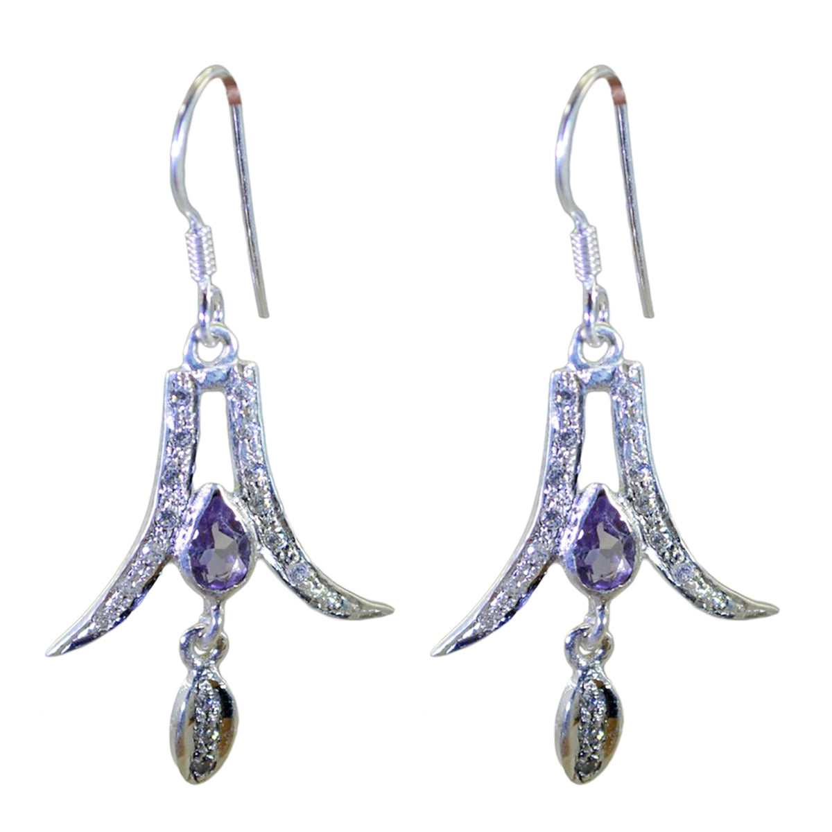 Riyo Genuine Gems pear Faceted Purple Amethyst Silver Earrings gift fordaughter day