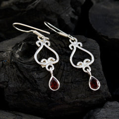 Riyo Genuine Gems pear Faceted Red Garnet Silver Earrings frinendship day gift