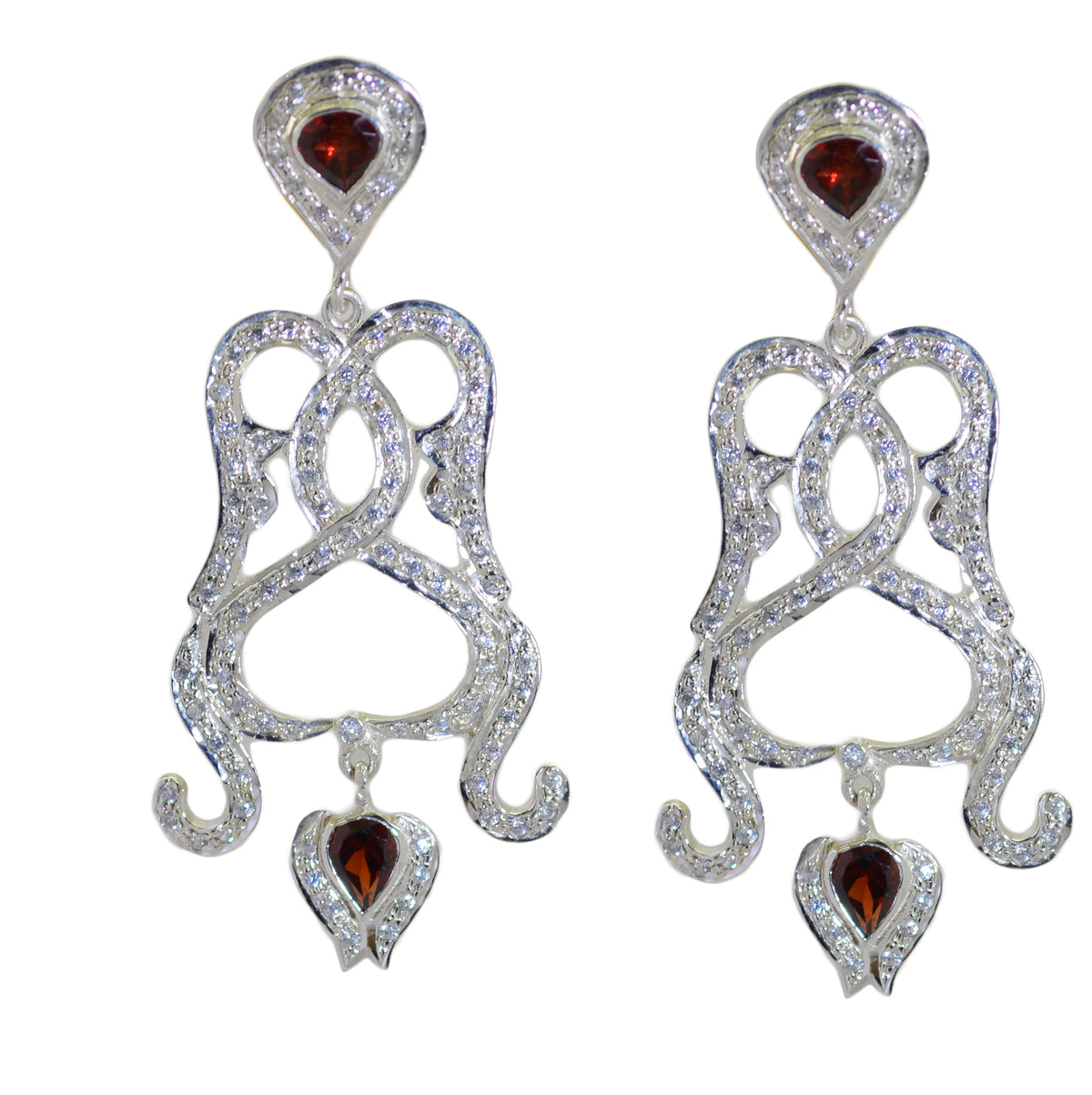 Riyo Genuine Gems pear Faceted Red Garnet Silver Earrings gift for christmas