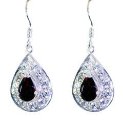 Riyo Genuine Gems pear Faceted Red Garnet Silver Earrings gift for valentine's day