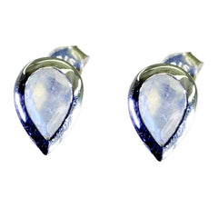 Riyo Genuine Gems pear Faceted White Rainbow Moonstone Silver Earring gift for friends