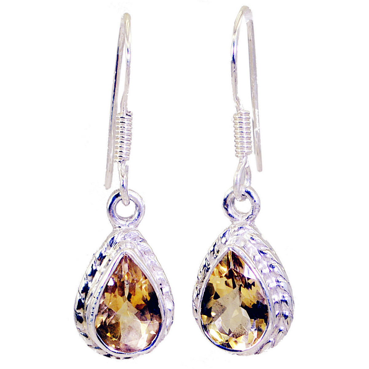 Riyo Genuine Gems pear Faceted Yellow Citrine Silver Earring anniversary day gift