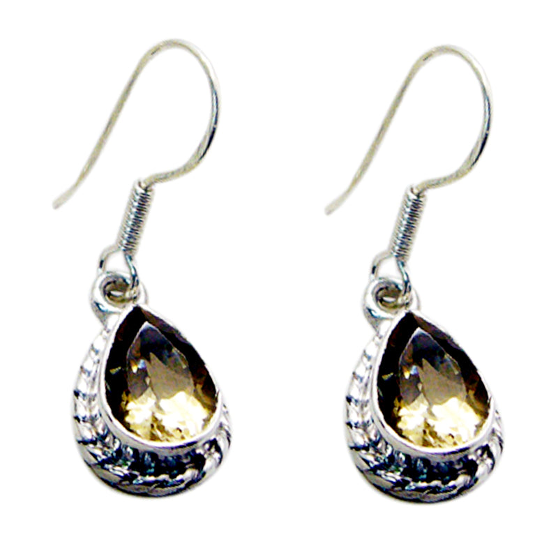 Riyo Genuine Gems pear Faceted Yellow Citrine Silver Earring anniversary day gift