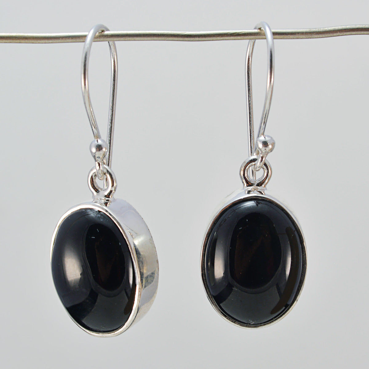 Riyo Genuine Gems round Cabochon Black Onyx Silver Earring gift for women