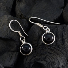 Riyo Genuine Gems round Cabochon Black Onyx Silver Earring handmade gift