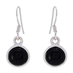 Riyo Genuine Gems round Cabochon Black Onyx Silver Earring handmade gift