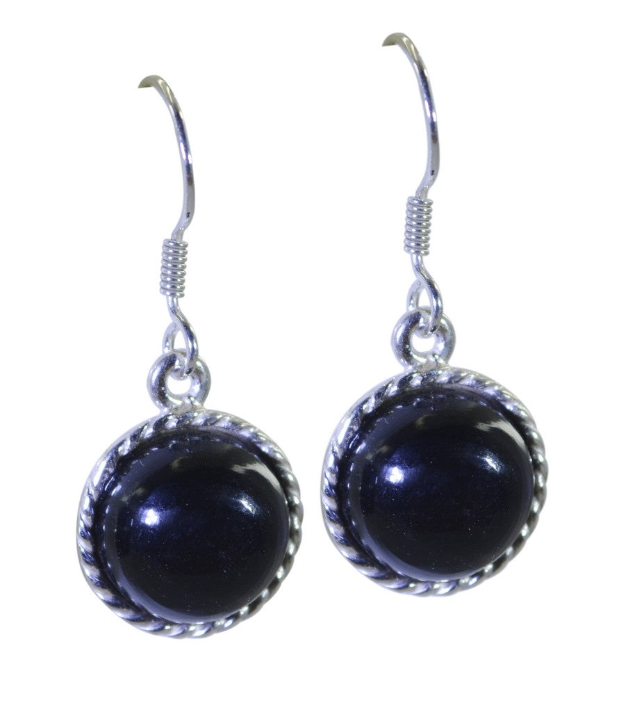 Riyo Genuine Gems round Cabochon Black Onyx Silver Earrings gift for teacher's day