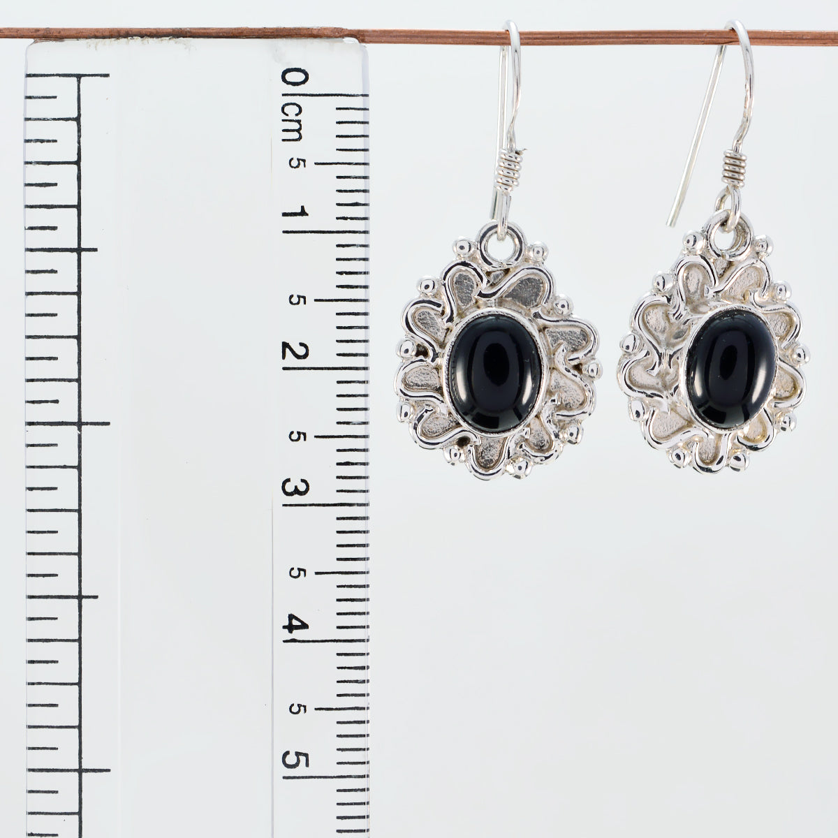Riyo Genuine Gems round Cabochon Black Onyx Silver Earrings good Friday gift