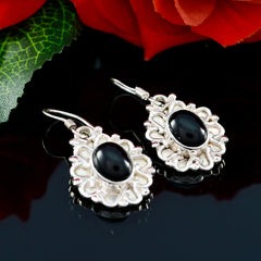 Riyo Genuine Gems round Cabochon Black Onyx Silver Earrings good Friday gift