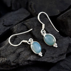 Riyo Genuine Gems round Cabochon Blue Chalcedony Silver Earring gift for mother