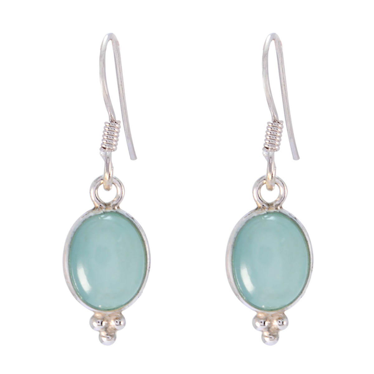 Riyo Genuine Gems round Cabochon Blue Chalcedony Silver Earring gift for mother