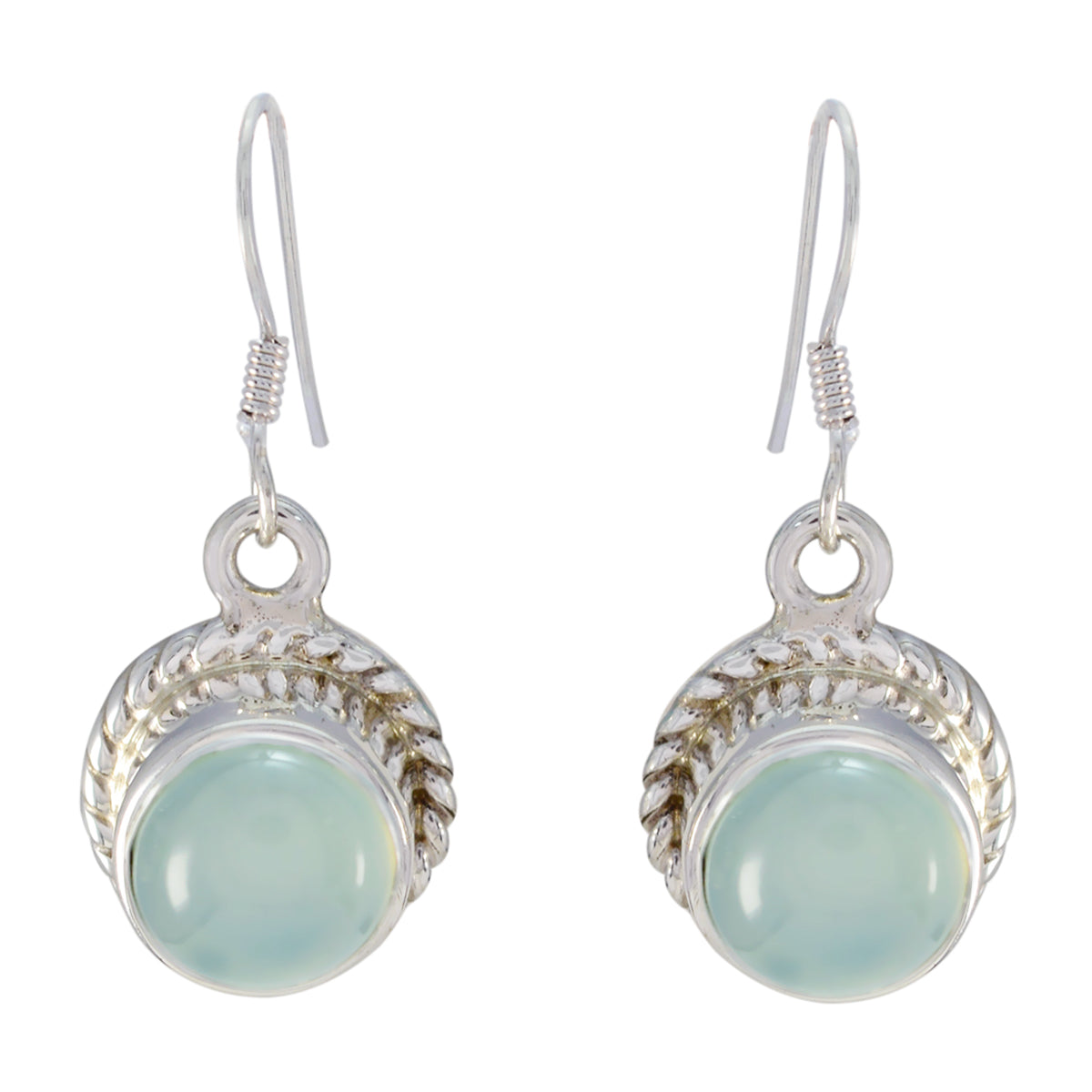 Riyo Genuine Gems round Cabochon Blue Chalcedony Silver Earrings gift for st. patricks day