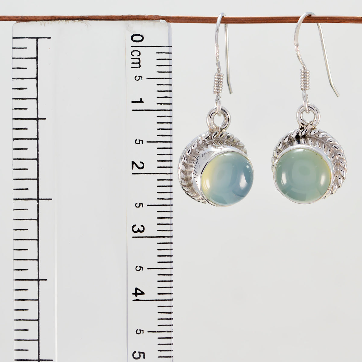 Riyo Genuine Gems round Cabochon Blue Chalcedony Silver Earrings gift for st. patricks day