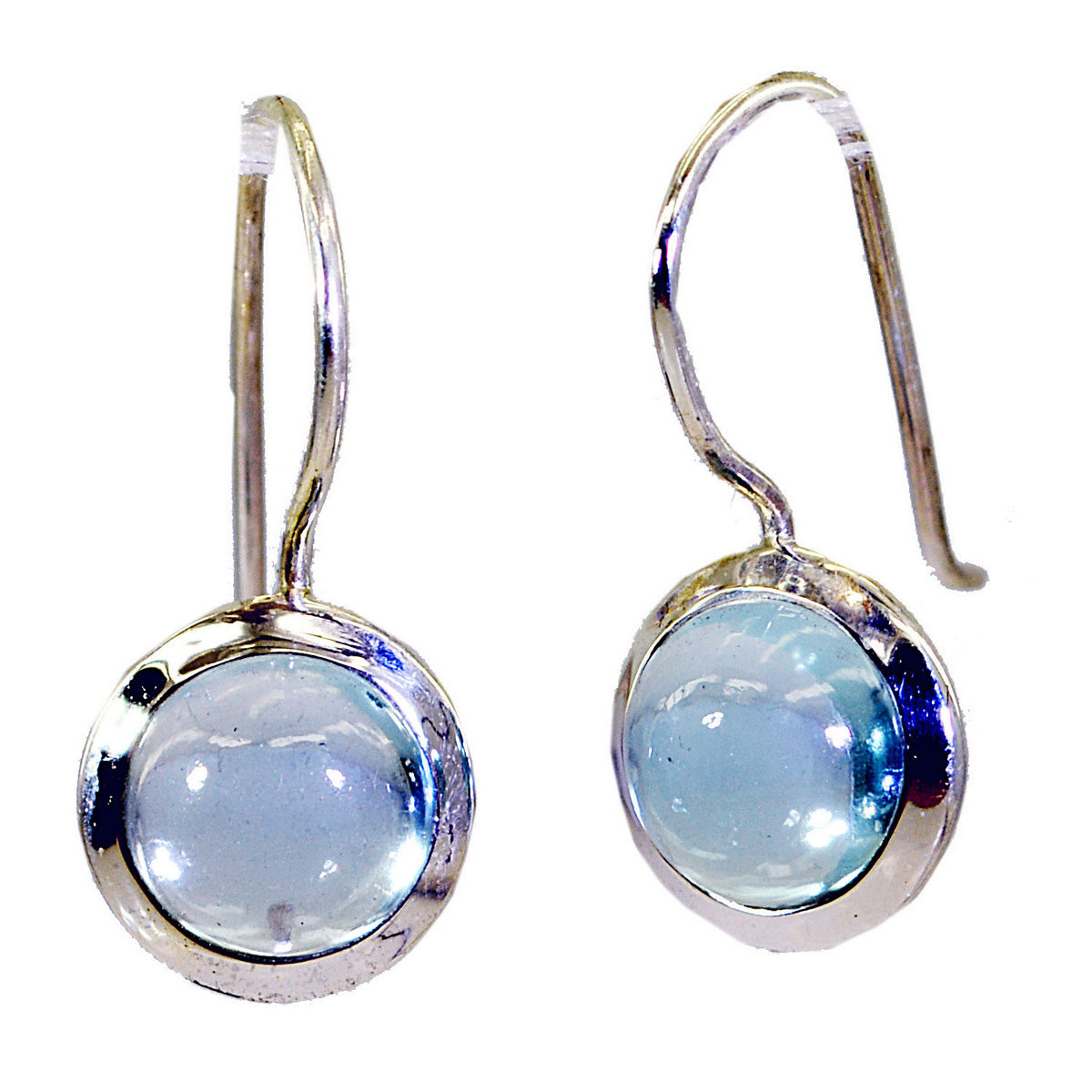 Riyo Genuine Gems round Cabochon Blue Topaz Silver Earring easter Sunday gift