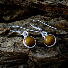Riyo Genuine Gems round Cabochon Brown Tiger Eye Silver Earrings gift for mom birthday