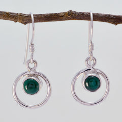 Riyo Genuine Gems round Cabochon Green Malachatie Silver Earring gift for good