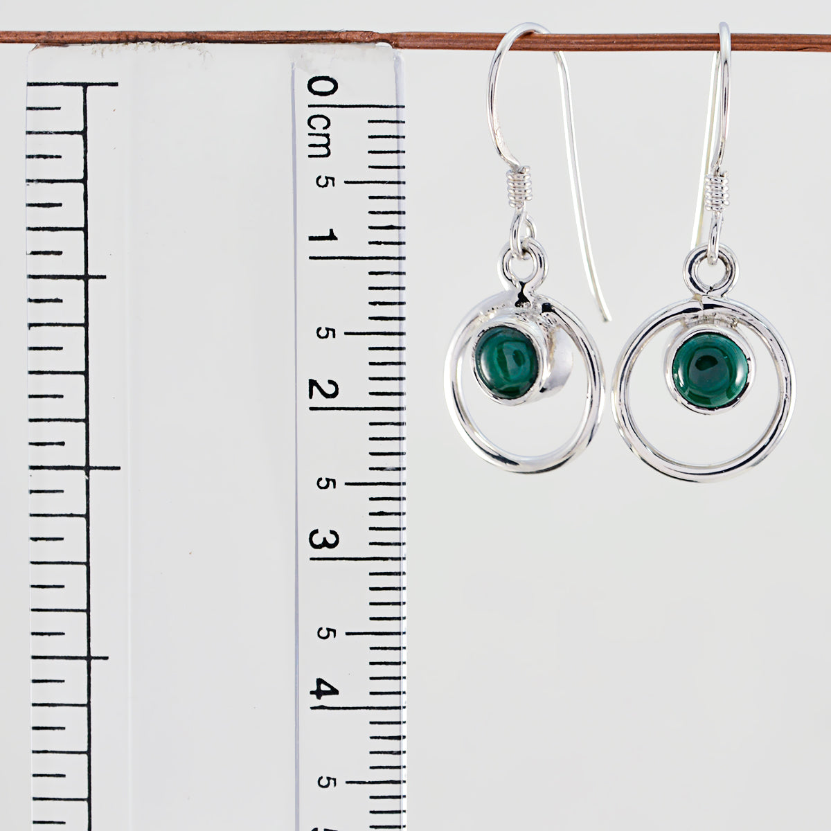 Riyo Genuine Gems round Cabochon Green Malachatie Silver Earring gift for good