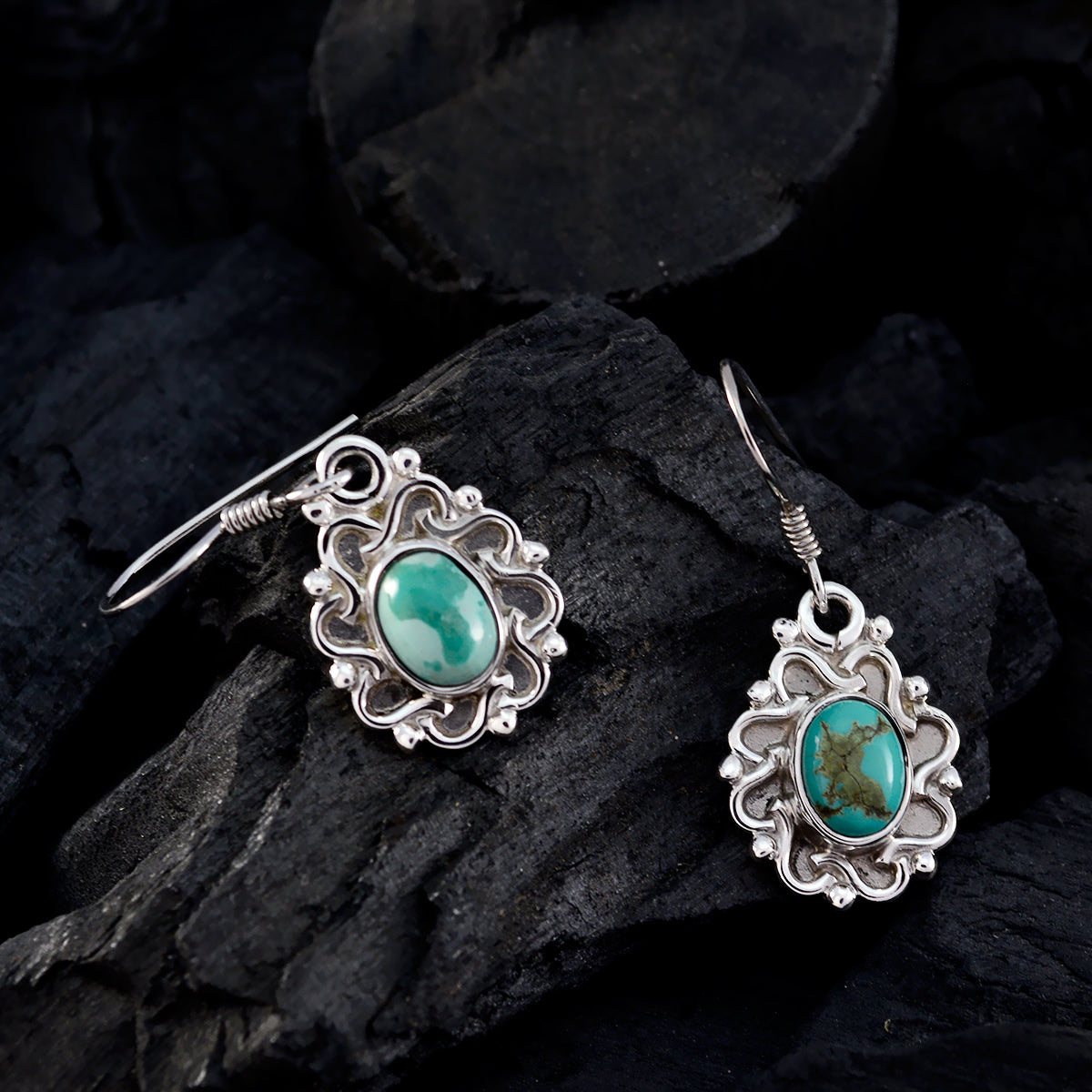 Riyo Genuine Gems round Cabochon Multi Turquoise Silver Earrings handmade gift