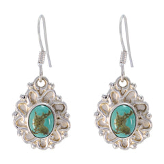 Riyo Genuine Gems round Cabochon Multi Turquoise Silver Earrings handmade gift