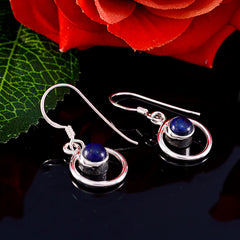 Riyo Genuine Gems round Cabochon Nevy Blue Lapis Lazuli Silver Earring gift for handmade