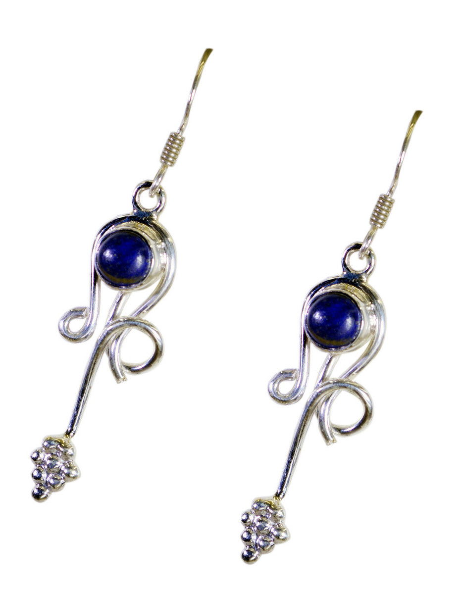 Riyo Genuine Gems round Cabochon Nevy Blue Lapis Lazuli Silver Earrings brithday gift