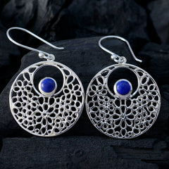 Riyo Genuine Gems round Cabochon Nevy Blue Lapis Lazuli Silver Earrings gift for mom
