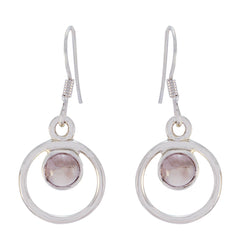 Riyo Genuine Gems round Cabochon Pink Rose Quartz Silver Earring gift for thanks giving