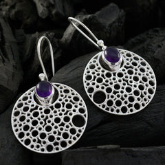 Riyo Genuine Gems round Cabochon Purple Amethyst Silver Earring gift for grandmom