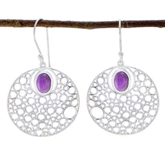 Riyo Genuine Gems round Cabochon Purple Amethyst Silver Earring gift for grandmom