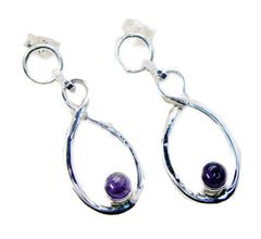 Riyo Genuine Gems round Cabochon Purple Amethyst Silver Earring mom birthday gift